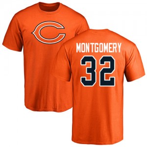 David Montgomery Orange Name & Number Logo - #32 Football Chicago Bears T-Shirt