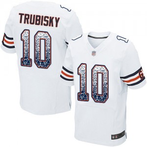 Elite Men's Mitchell Trubisky White Road Jersey - #10 Football Chicago Bears Drift Fashion