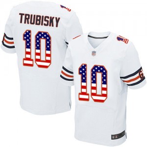 Elite Men's Mitchell Trubisky White Road Jersey - #10 Football Chicago Bears USA Flag Fashion