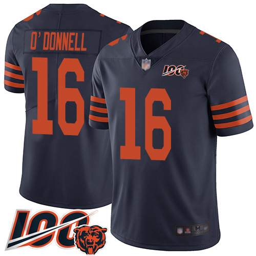 Limited Men's Pat O'Donnell Navy Blue Jersey - #16 Football Chicago Bears 100th Season Rush Vapor Untouchable