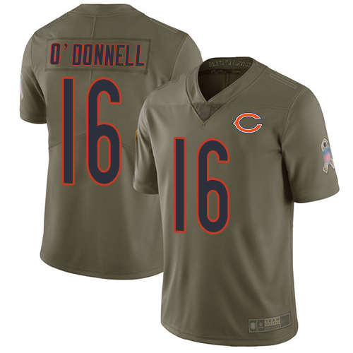 Limited Men's Pat O'Donnell Olive Jersey - #16 Football Chicago Bears 2017 Salute to Service