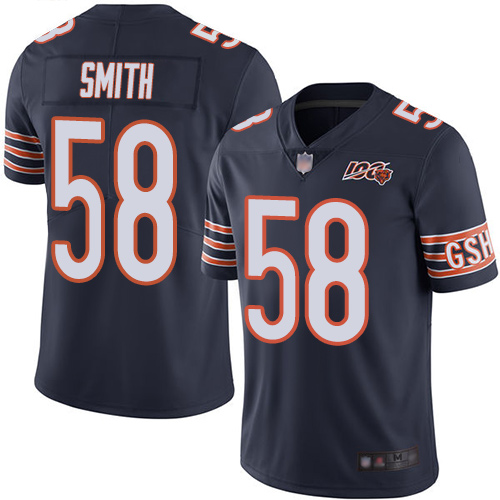 Limited Men's Roquan Smith Navy Blue Home Jersey - #58 Football Chicago Bears 100th Season