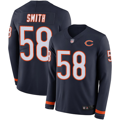 Limited Men's Roquan Smith Navy Blue Jersey - #58 Football Chicago Bears Therma Long Sleeve