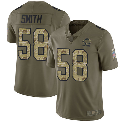 Limited Men's Roquan Smith Olive/Camo Jersey - #58 Football Chicago Bears 2017 Salute to Service
