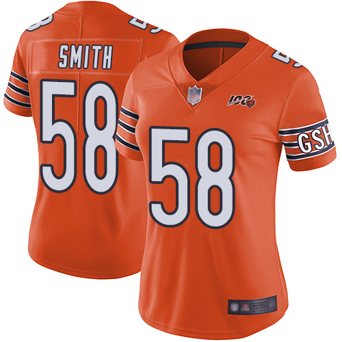 Limited Women's Roquan Smith Orange Alternate Jersey - #58 Football Chicago Bears 100th Season