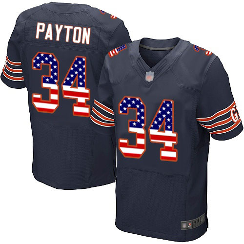 Elite Men's Walter Payton Navy Blue Home Jersey - #34 Football Chicago Bears USA Flag Fashion