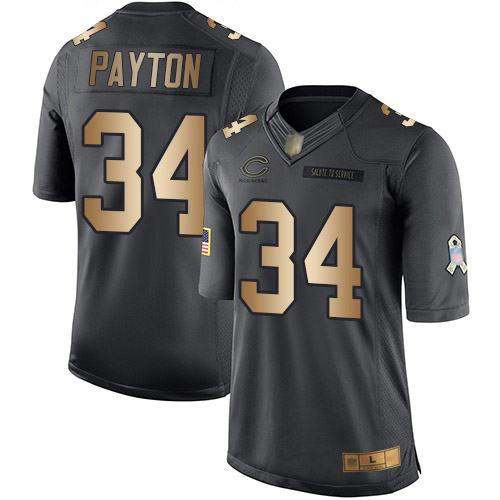 Limited Youth Walter Payton Black/Gold Jersey - #34 Football Chicago Bears Salute to Service